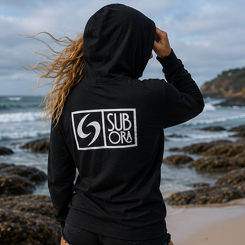 subora, subora surf, Subora Surf Co,  living in the moment, shiggles, surf, surfing, beach, swimwear, summer, tshirt, Subora  Ombak logo Tee black, Ombak, womens surf tshirt, womens surf tee australia, womens beach tshirt,
womens coastal tshirt, womens black surf tee, australian surfwear womens tshirt, womens oversized surf tshirt, womens casual beach tee, womens lifestyle surf tshirt, womens graphic surf tee, long sleeve tshirt, long sleeve tshirt with hoodie 