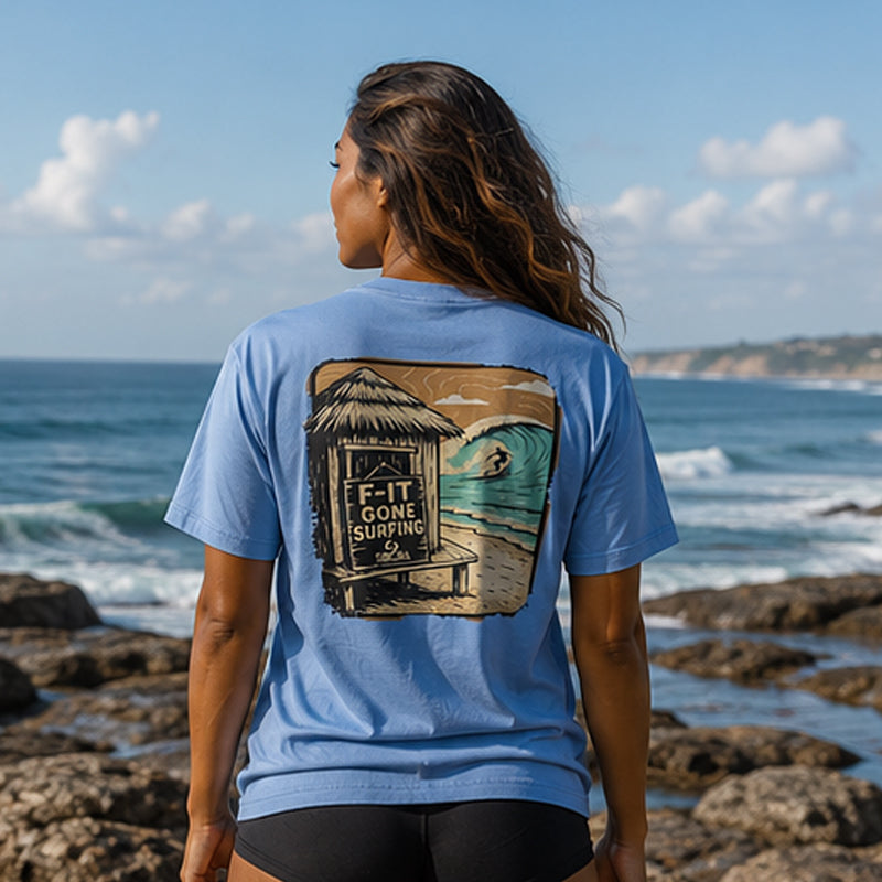 subora, subora surf, Subora Surf Co,  living in the moment, shiggles, surf, surfing, beach, swimwear, summer, tshirt, Subora F-it gone surfing blue, F-It , womens surf tshirt, womens surf tee australia, womens beach tshirt,
womens coastal tshirt, womens blue surf tee, australian surfwear womens tshirt, womens oversized surf tshirt, womens casual beach tee, womens lifestyle surf tshirt, womens graphic surf tee, short sleeve tshirt 