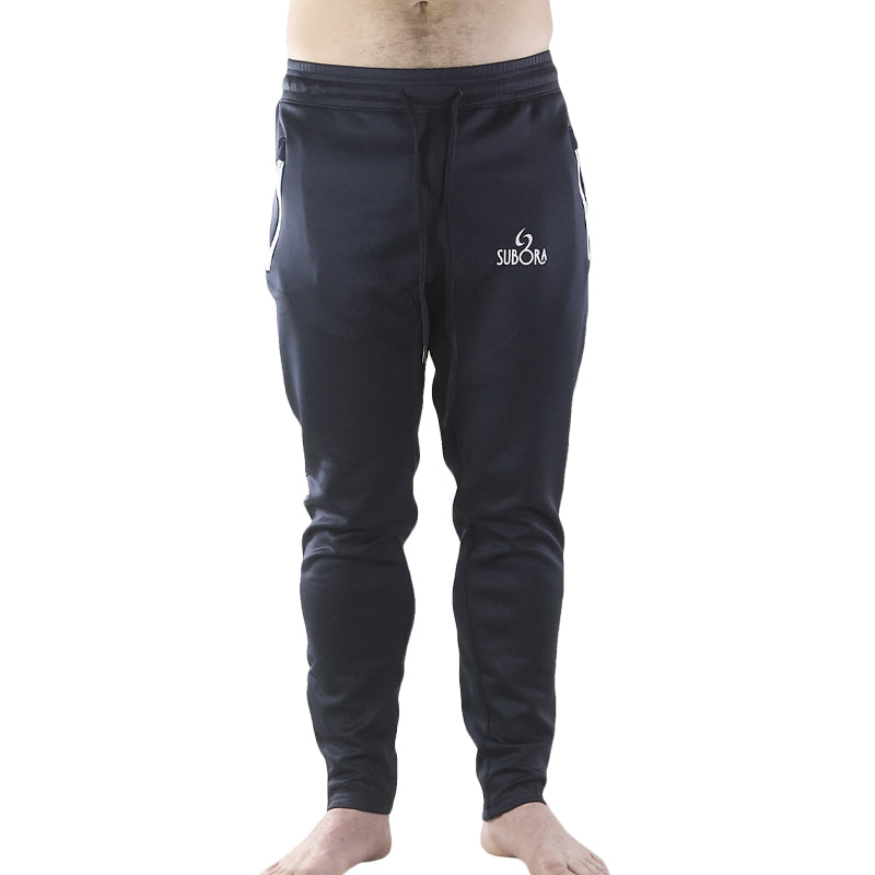 Subora Mirabilis Track Pants., performance surf track pants, athletic stretch track pants, moisture wicking track pants track pants for surfers, surf warm up track pants, lightweight performance pants gym and beach track pants, 
wet-ready athletic track pants, Subora performance track pants, Living in the moment, high performance athletic, Navy Blue