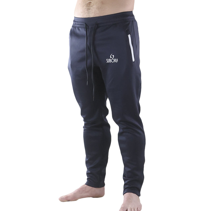 Subora Mirabilis Track Pants., performance surf track pants, athletic stretch track pants, moisture wicking track pants track pants for surfers, surf warm up track pants, lightweight performance pants gym and beach track pants, 
wet-ready athletic track pants, Subora performance track pants, Living in the moment, high performance athletic, Navy Blue